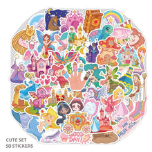 Load image into Gallery viewer, about:5-8cm(3.2&#39;&#39;) 50pcs cartoon princess castle waterproof self-adhesive stickers
