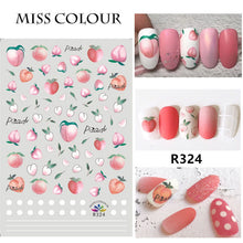 Load image into Gallery viewer, about:9.4*6.3cm fruit gradient color letters alphabet number cherry peach flower floral leaf leaves tree gradient letter flower cherry peach waterproof nail sticker

