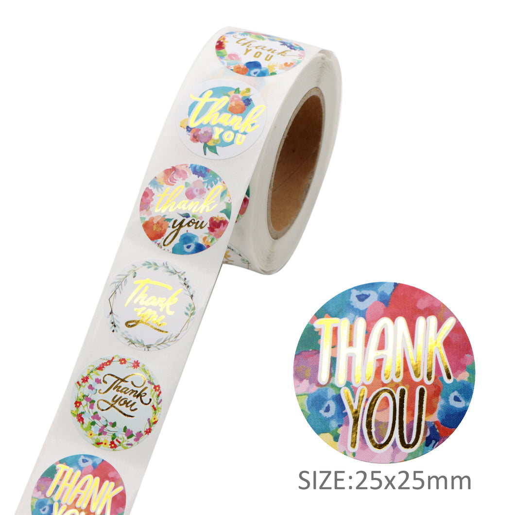 letters alphabet household gadgets flower floral round oval thank you sticker 500pieces/roll
