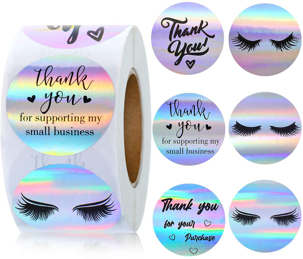 rainbow color holographic laser thank you letters alphabet eyelashes rainbow laser sticker 500pieces/roll