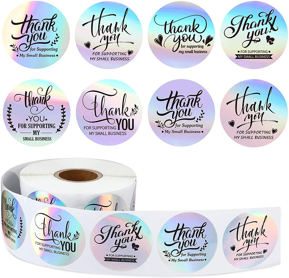 holographic laser thank you letters alphabet rainbow laser sticker 500pieces/roll