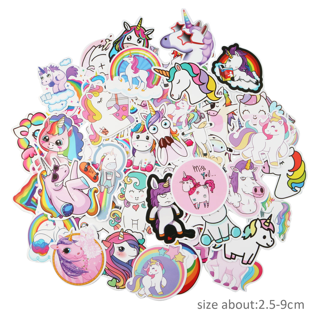 about:2.5-9cm 50 pcs unicorn waterproof cartoon stickers