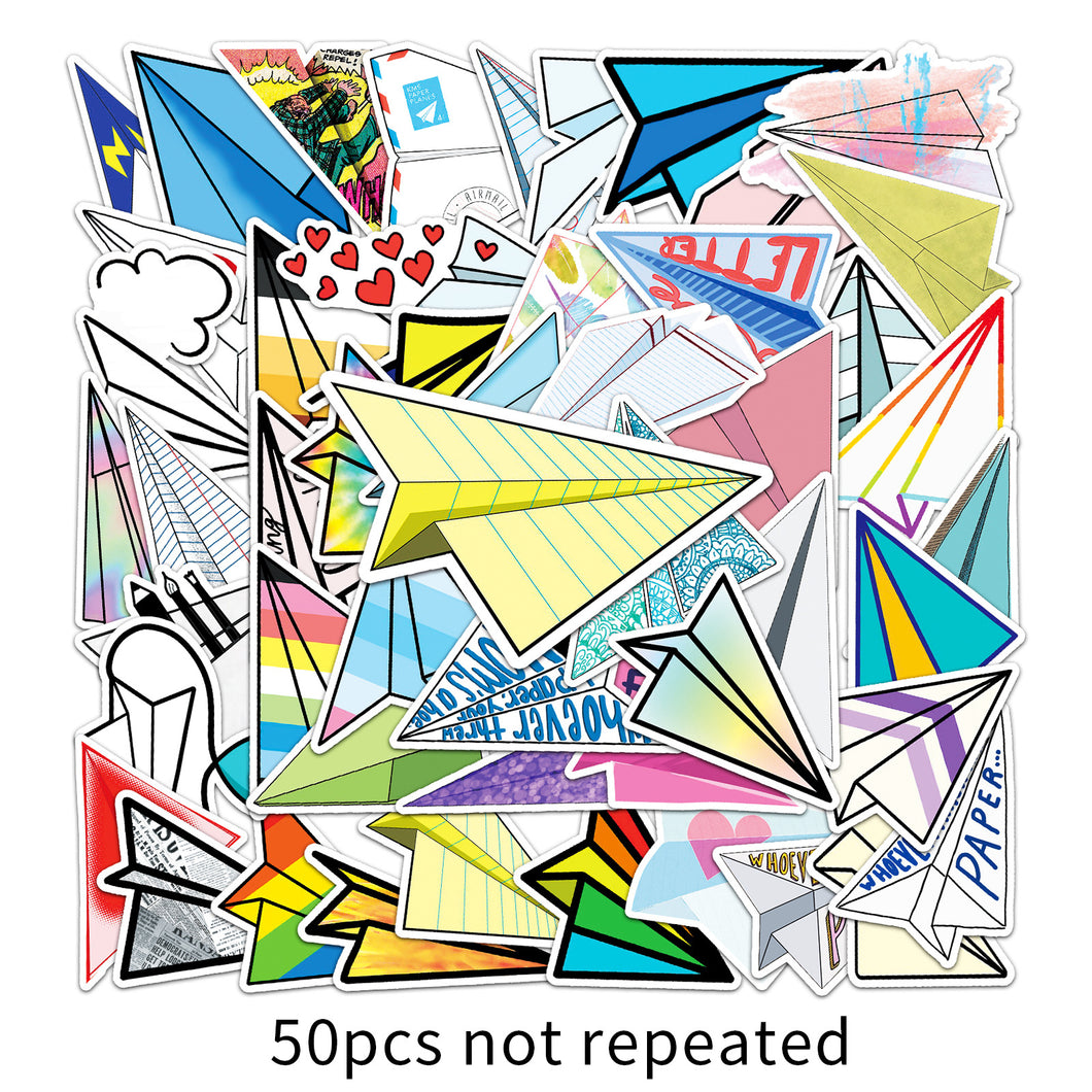 Single size: 5.5-8.5CM(3.4'') 50pcs not repeated paper airplane waterproof stickers