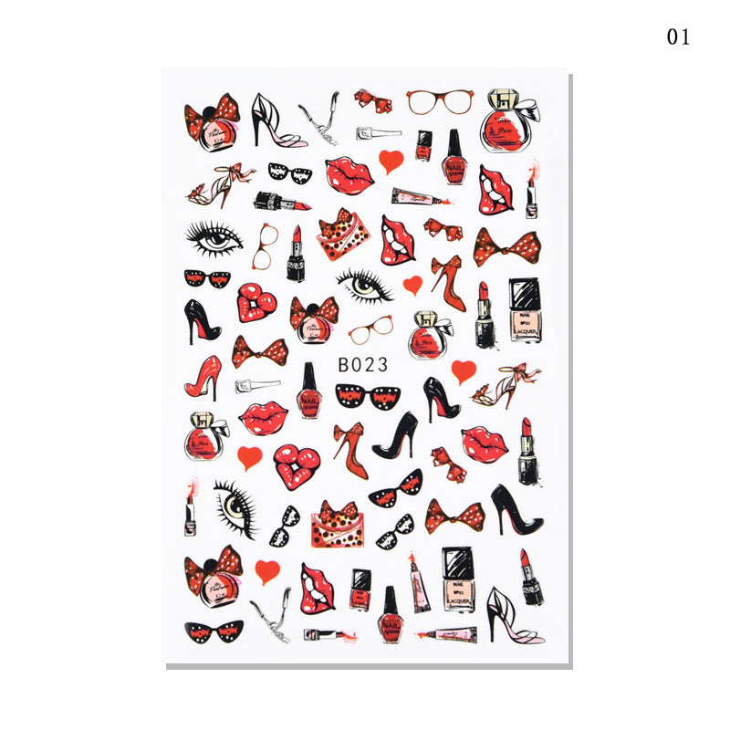 size:15.3*8.8cm high heels nail polish present gift flamingo letters alphabet valentine's day series heart rose cupid bear nail stickers