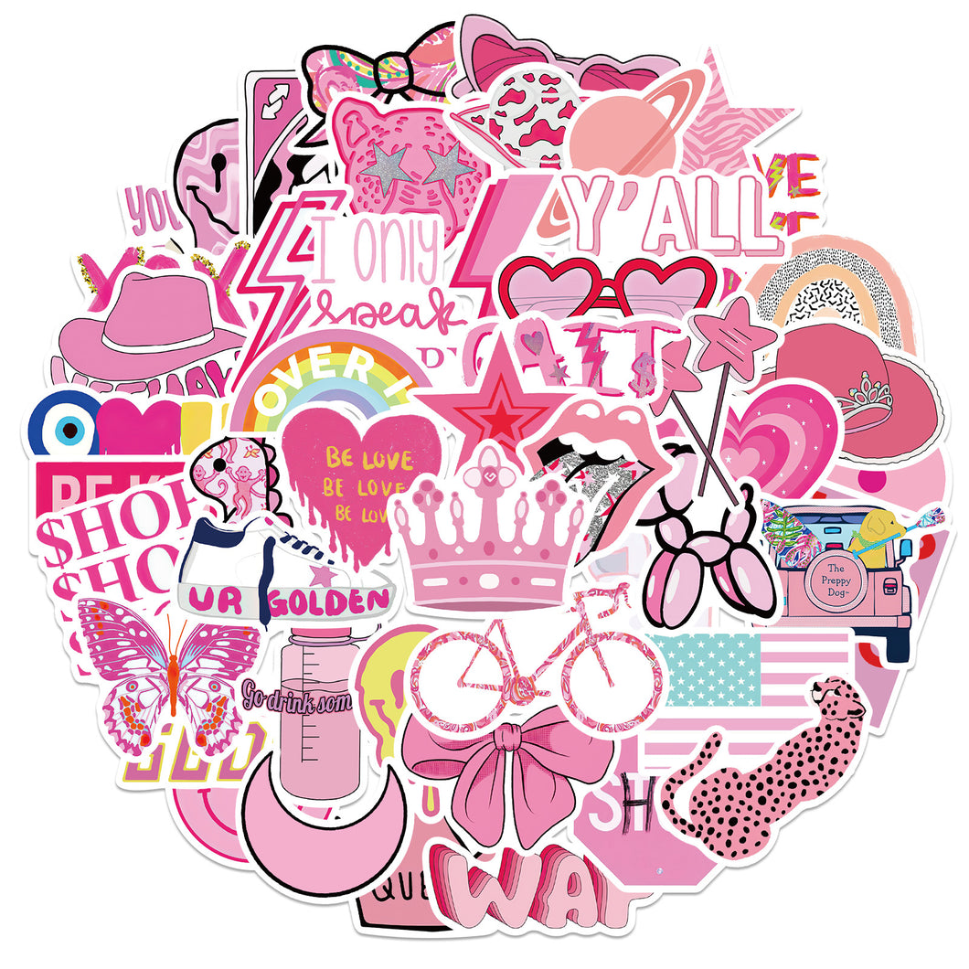 about:3-6cm pink series valentine's day waterproof stickers (50 pcs/pack)