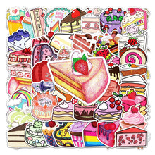 Load image into Gallery viewer, about:5.5-8.5cm waterproof cake cupcake ice cream popsicle strawberry cherry 50pcs not repeated cake series waterproof stickers

