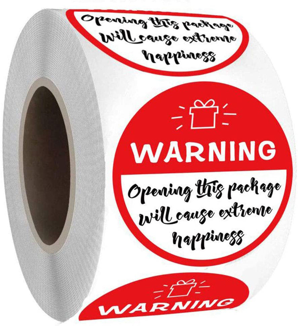 3.8cm happiness sticker black and white warning label sticker (500 pcs/roll)
