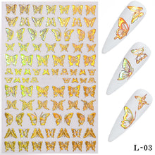 Load image into Gallery viewer, package dimensions:7.5*12cm nail art nailartkit gold foil metallic gold hot stamping holographic laser butterfly gold series silver series bronzing holographic butterfly nail sticker
