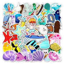 Load image into Gallery viewer, about:5.8-8.5cm 50pcs not repeated ocean series waterproof stickers
