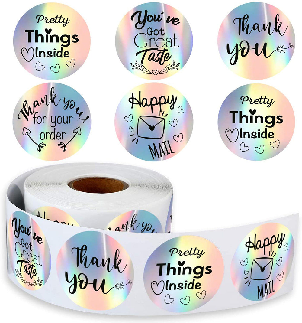 letters alphabet household gadgets holographic laser thank you laser gold sticker 500pieces/roll