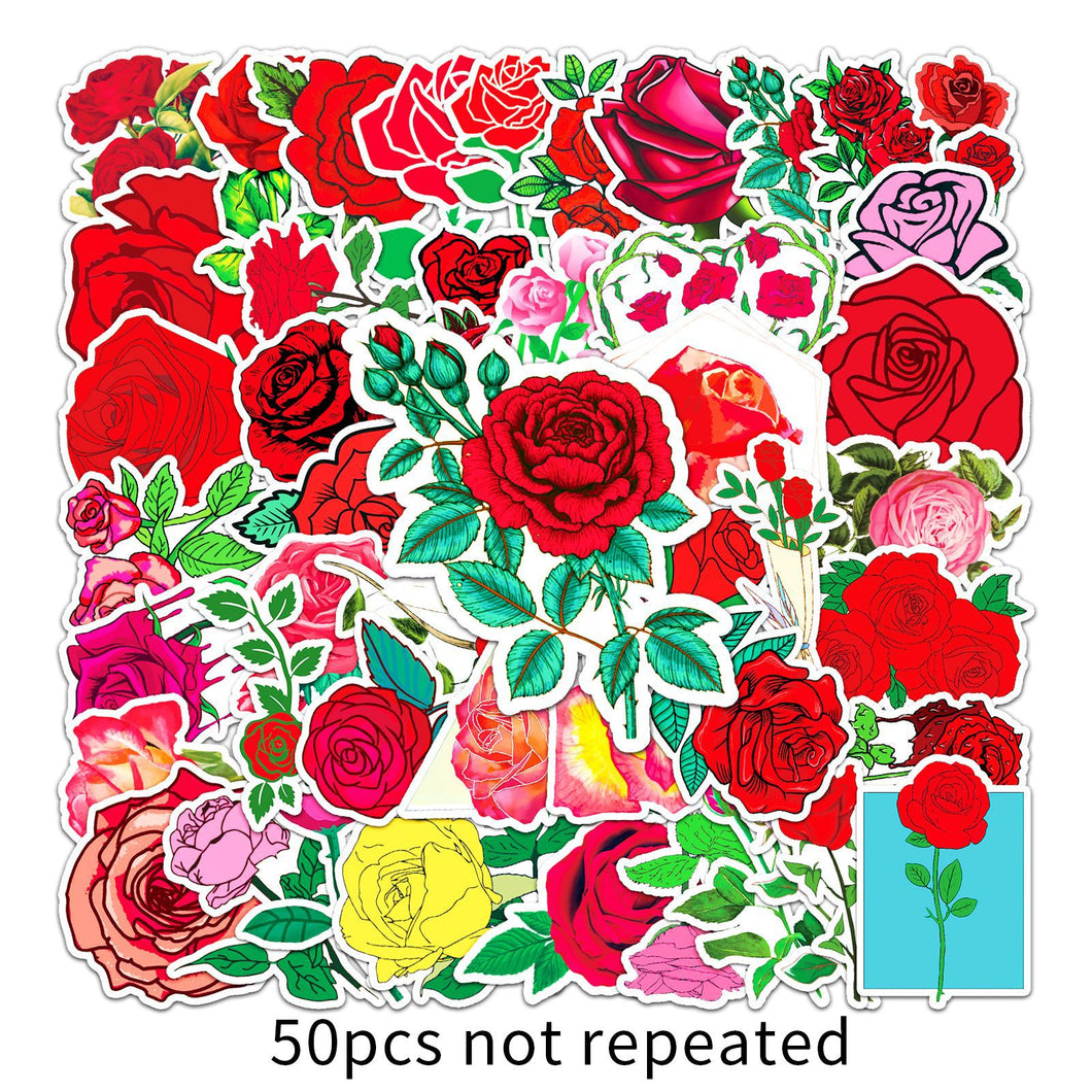 about:5.5-8.5cm 50pcs rose red series waterproof stickers