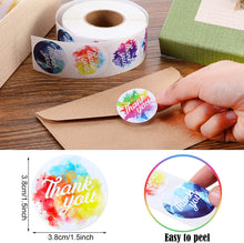 Load image into Gallery viewer, household gadgets thank you letters alphabet rainbow color paint splatter adhesive decorative sticker label（500 pcs/roll）
