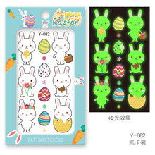 Load image into Gallery viewer, 13*7.5cm easter bunny rabbit bunny carrot temporary tattoo sticker glow in the dark series easter bunny egg glow In the dark tattoo sticker(1pcs/pack)
