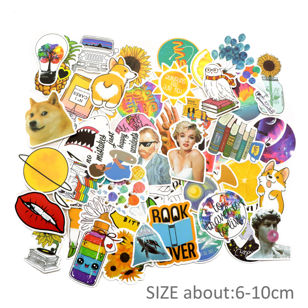 about 6-10cm(4'') 53 pcs summer waterproof cartoon stickers
