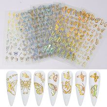 Load image into Gallery viewer, package dimensions:7.5*12cm nail art nailartkit gold foil metallic gold hot stamping holographic laser butterfly gold series silver series bronzing holographic butterfly nail sticker
