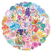 Load image into Gallery viewer, about:5-8cm(3.2&#39;&#39;) 50pcs cartoon princess castle waterproof self-adhesive stickers
