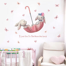 Load image into Gallery viewer, wall poster jewelry accessories rabbit bunny star starfish heart love dragonfly flower floral butterfly umbrella pink series watercolor rabbit wall sticker
