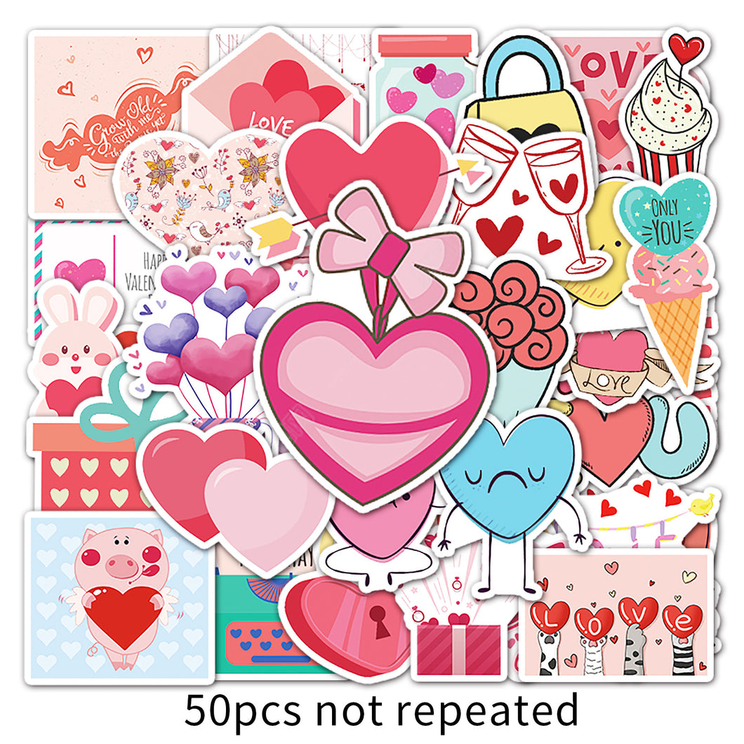 about:5.5-8.5cm 50pcs cartoon sweet valentine day waterproof stickers