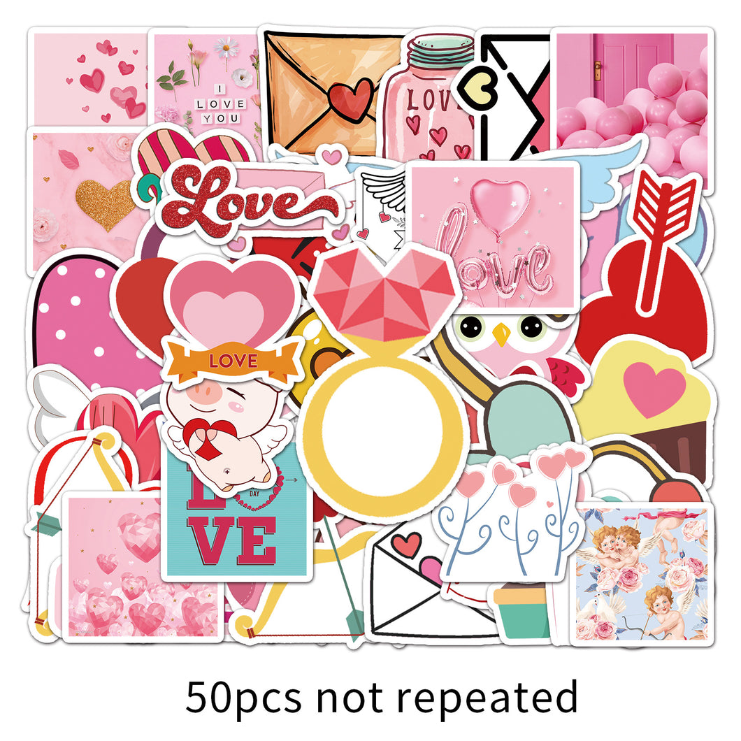 about:5.5-8.5cm(3.4'') 50pcs cartoon sweet valentine day waterproof stickers