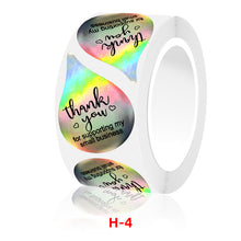 Load image into Gallery viewer, teardrop-shaped letters alphabet thank you silver hot stamping holographic laser gold laser sticker 500pieces/roll
