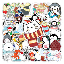 Load image into Gallery viewer, about:5.5-8.5cm 50pcs not repeated cartoon animals winter series waterproof stickers

