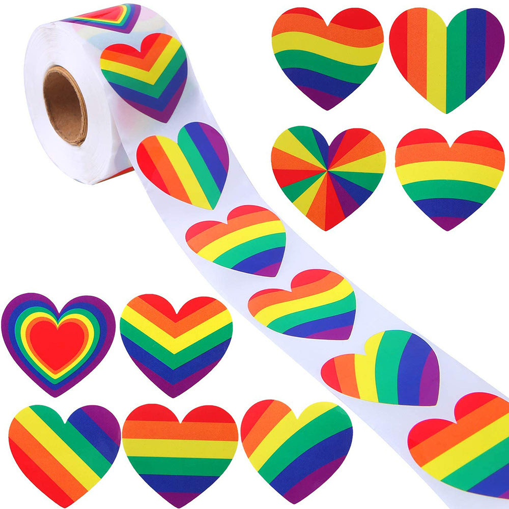 household gadgets heart love valentines day rainbow color stripe love rainbow color stripe sticker 500pieces/roll
