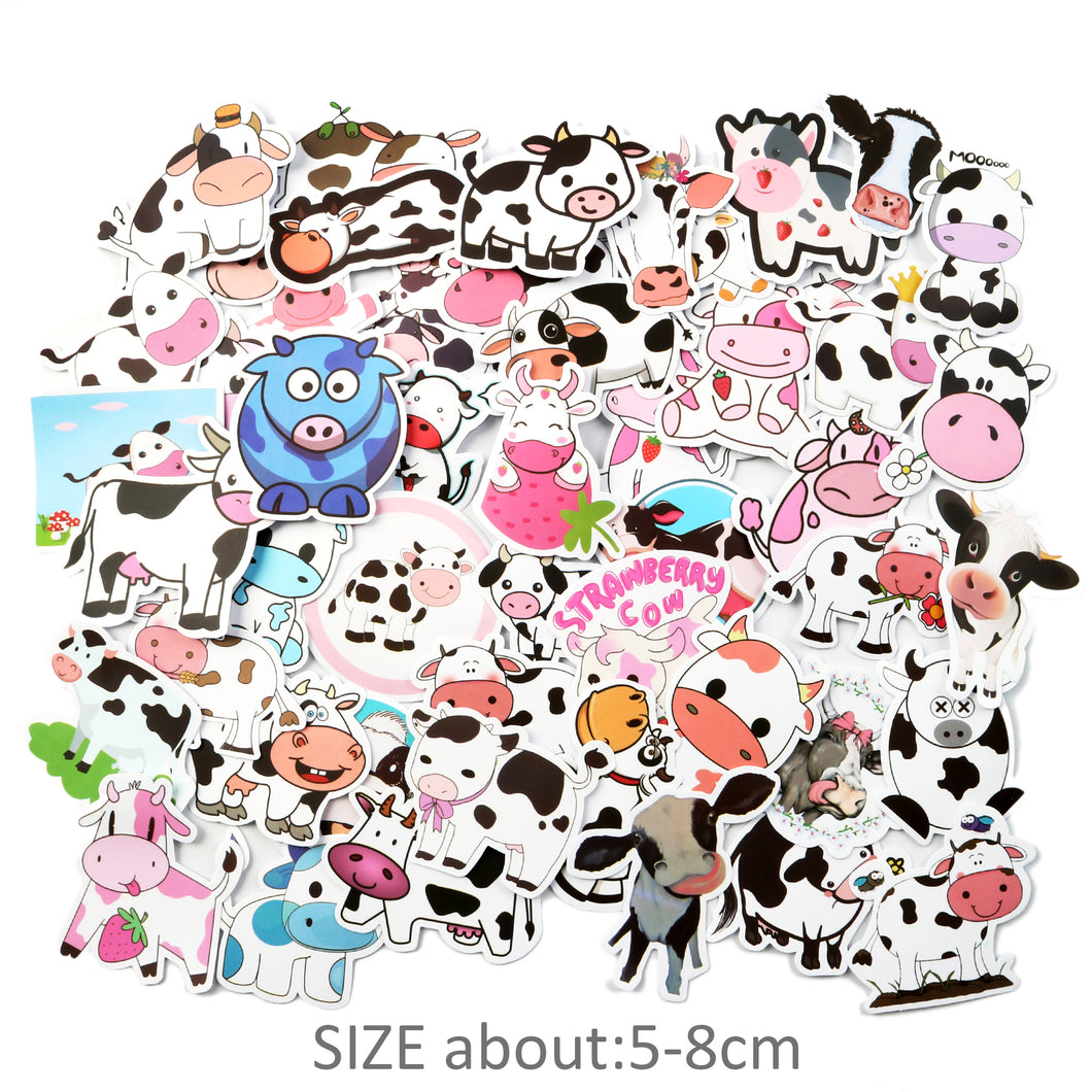 about:5-8cm 50 pcs waterproof cow cartoon stickers
