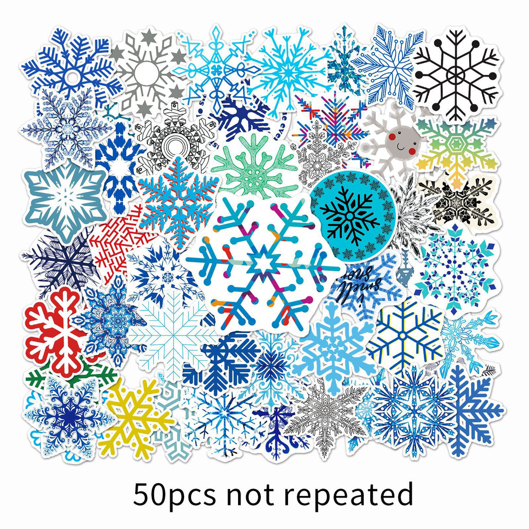 about:5.5-8.5cm 50pcs not repeated snowflake waterproof stickers