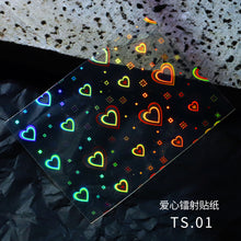 Load image into Gallery viewer, package size:110*70mm nail art nailartkit heart love star starfish holographic laser waterproof heart aurora laser nail sticker
