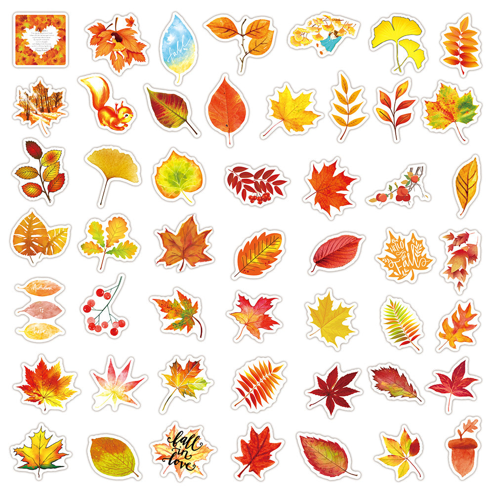 size:8.5*9*1cm 50pcs fall maple leaf waterproof sticker