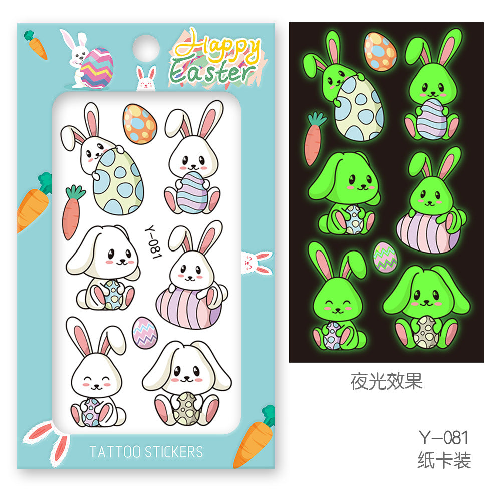 13*7.5cm easter bunny rabbit bunny carrot temporary tattoo sticker glow in the dark series easter bunny egg glow In the dark tattoo sticker(1pcs/pack)