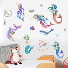 Load image into Gallery viewer, 28x28cm cartoon mermaid pricess wall sticker
