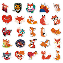 Load image into Gallery viewer, about:5.5-8.5cm waterproof fox letters alphabet glasses flower floral 50pcs cartoon cunning fox waterproof stickers
