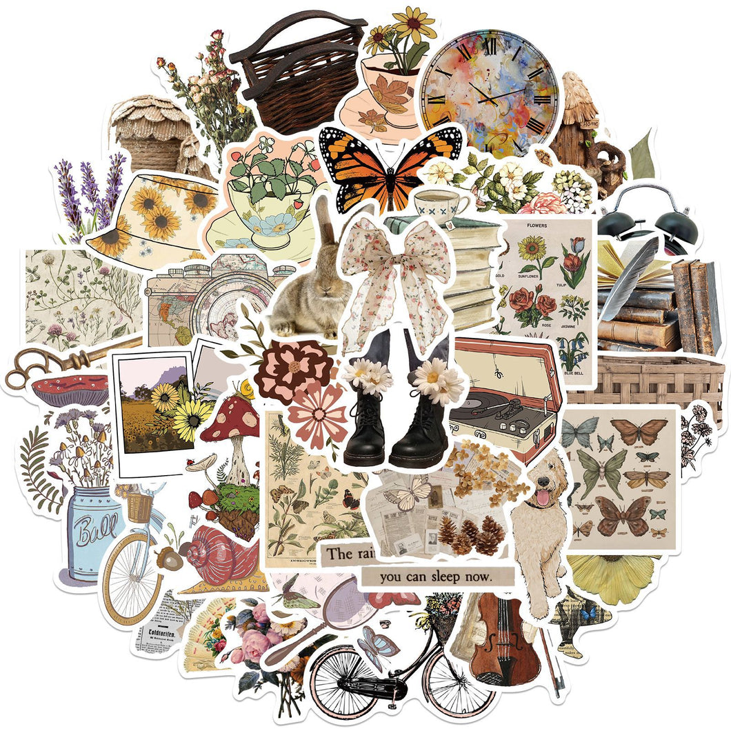 about:3-6cm vintage style waterproof stickers (50 pcs/pack)