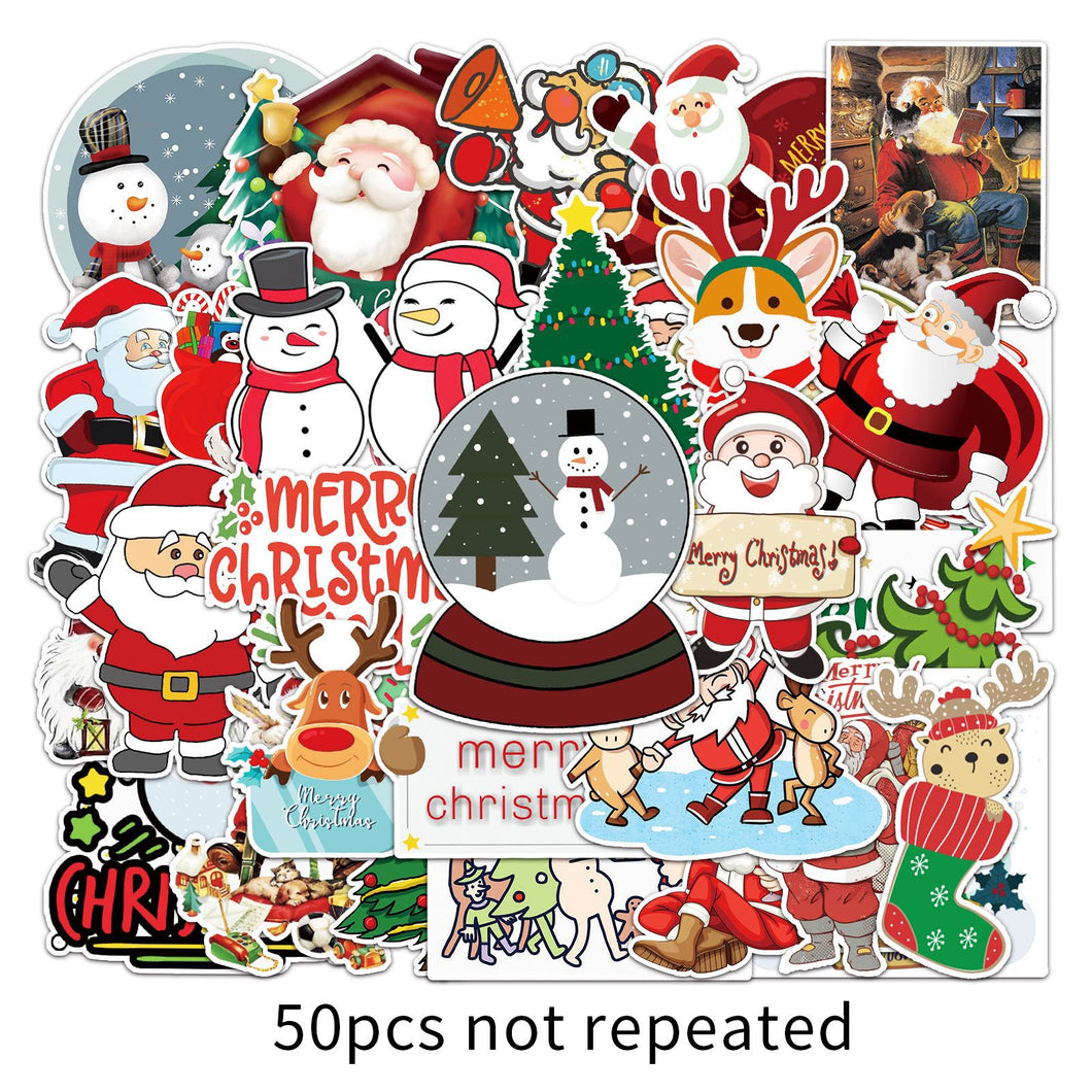 about:5.8-8.5cm 50 pcs christmas day series waterproof stickers