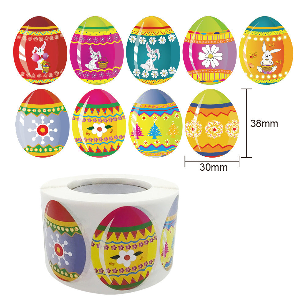 width:3.8cm easter bunny rabbit bunny flower floral geometric patterns 3.8cm pcs easter egg stickers (500 pcs/roll)