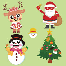 Load image into Gallery viewer, 13*19cmset bundle christmas day deer reindeer giraffe snowman christmas tree bowknot bows crutch christmas stockings glasses candy sweety present gift christmas sticker set (4 sheets/set)
