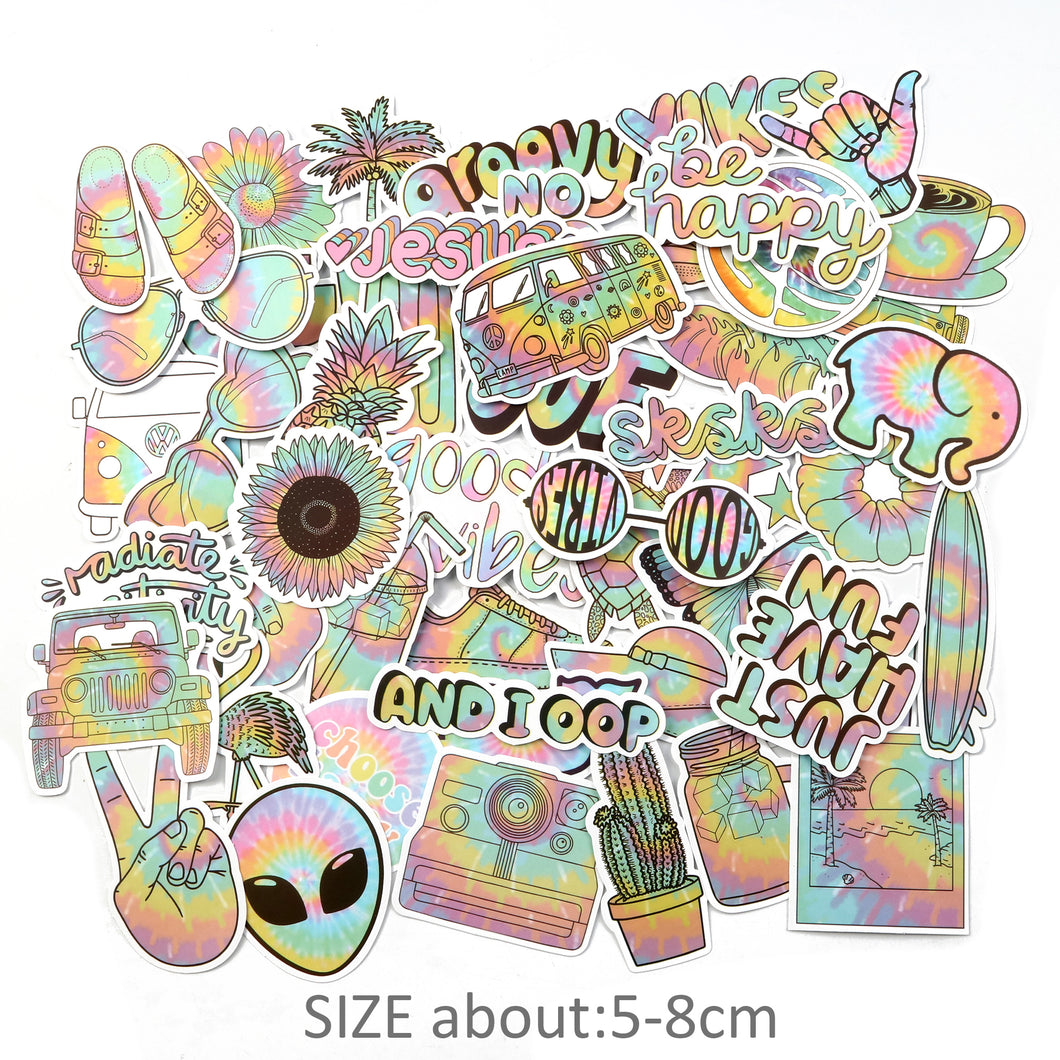 about:5-8cm gradient color household gadgets tie dye letters alphabet fruit butterfly flower floral 50 pcs gradient graffiti stickers