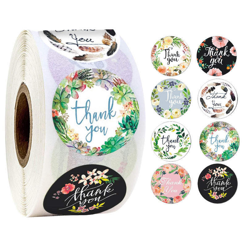 household gadgets round oval flower floral letters alphabet thank you sticker 500pieces/roll