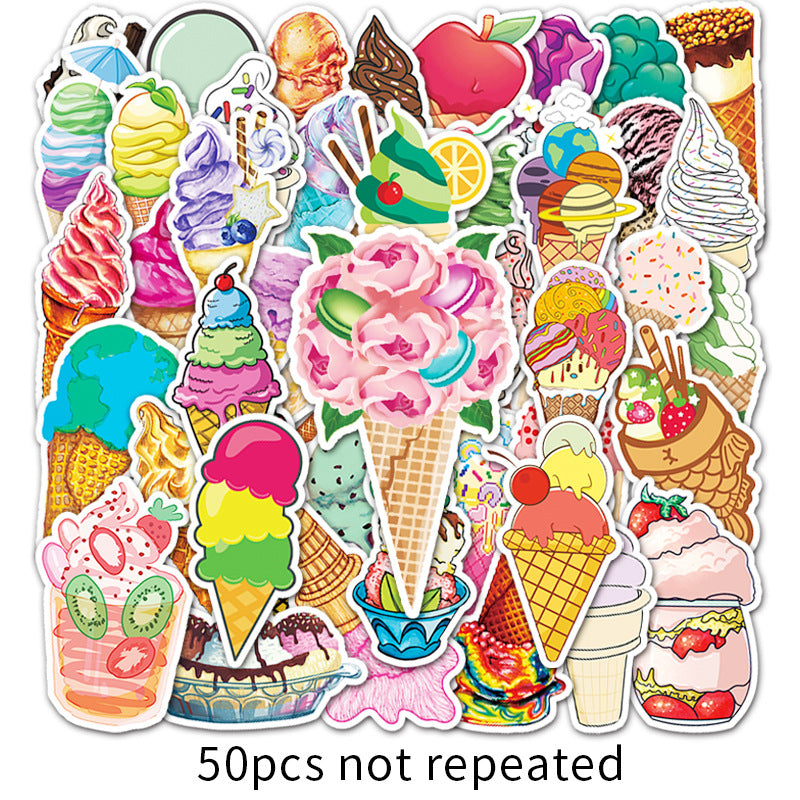 about:5.5-8.5cm 50pcs not repeated ice cream waterproof stickers