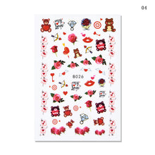 Load image into Gallery viewer, size:15.3*8.8cm high heels nail polish present gift flamingo letters alphabet valentine&#39;s day series heart rose cupid bear nail stickers
