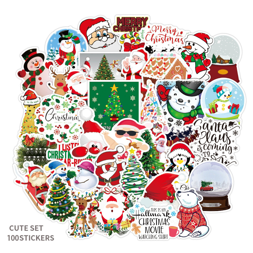 about 5-8cm 100pcs not repeated christmas series waterproof stickers