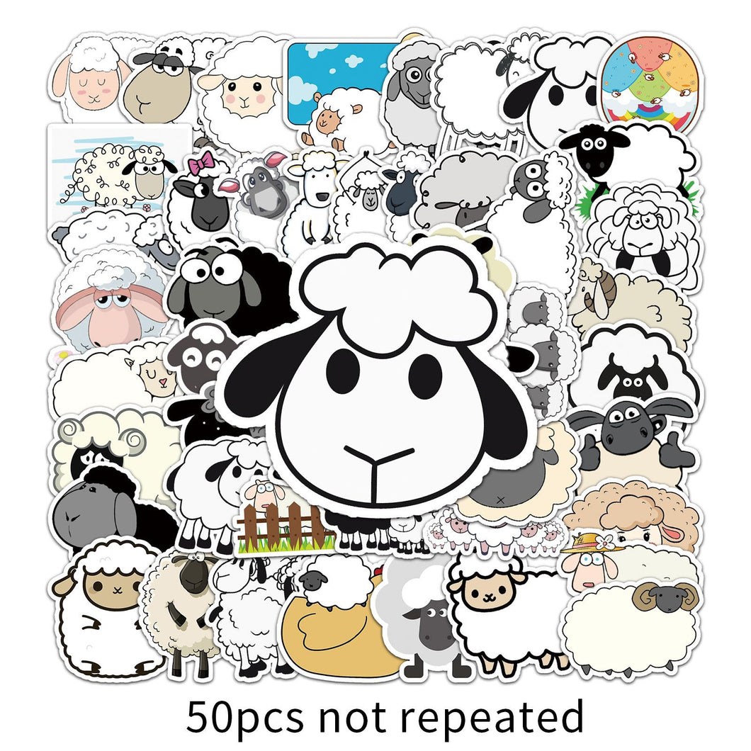 about:5.5-8.5cm 50pcs not repeated sheep series waterproof stickers
