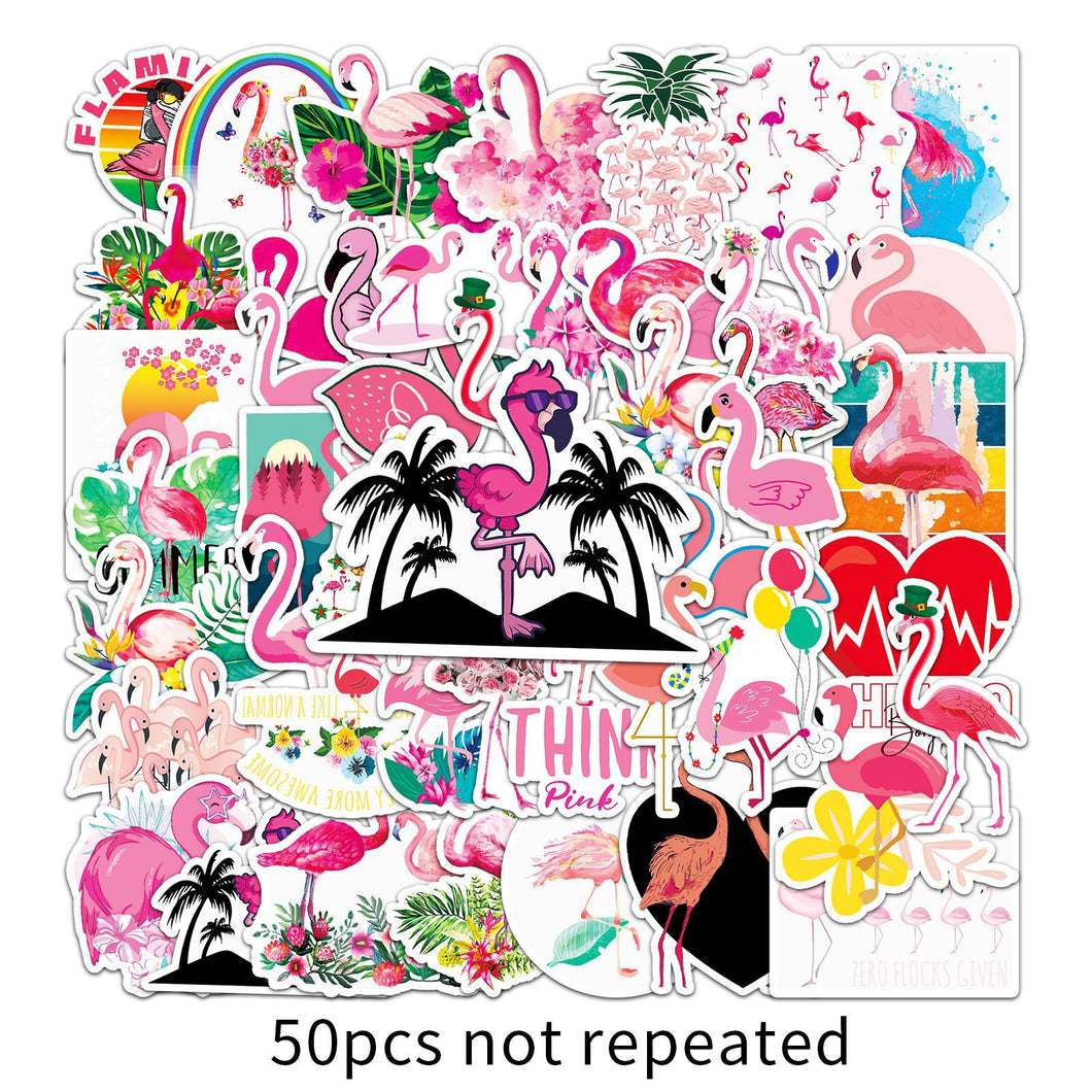 about:5.8-8.5cm 50pcs not repeated flamingo series waterproof stickers