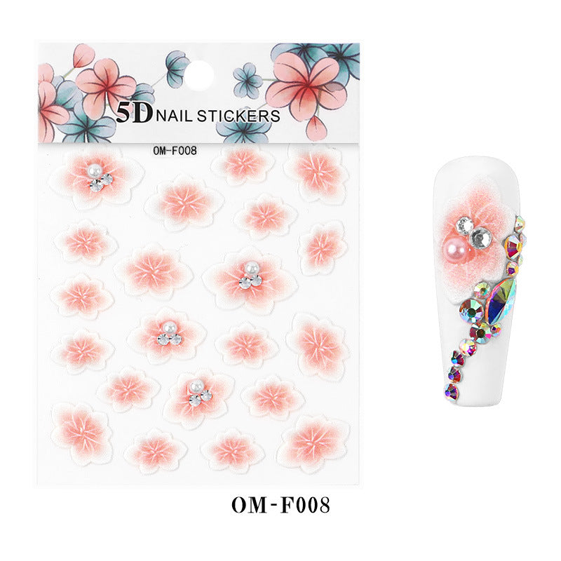 package dimensions:88*65mm flower floral nail art nailartkit plain color solid color waterproof pearl rhinestones artificial diamond thin transparent embossed flower nail stickers