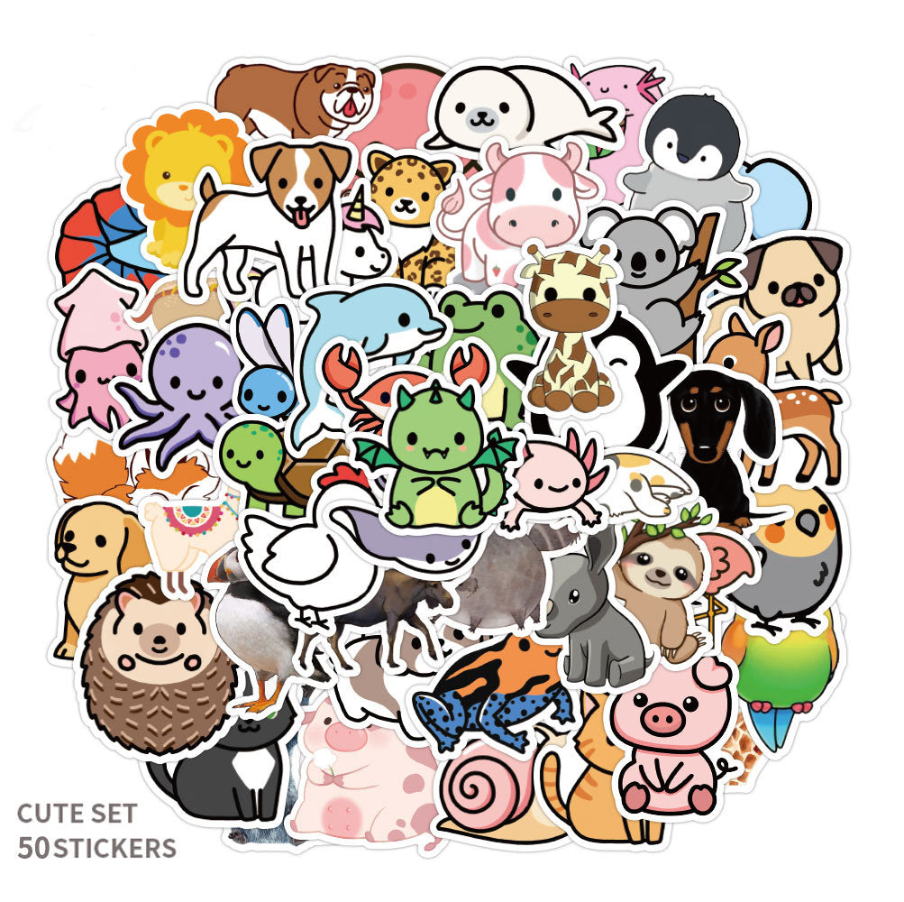 about:5-7cm 50pcs not repeated cute animal series waterproof stickers
