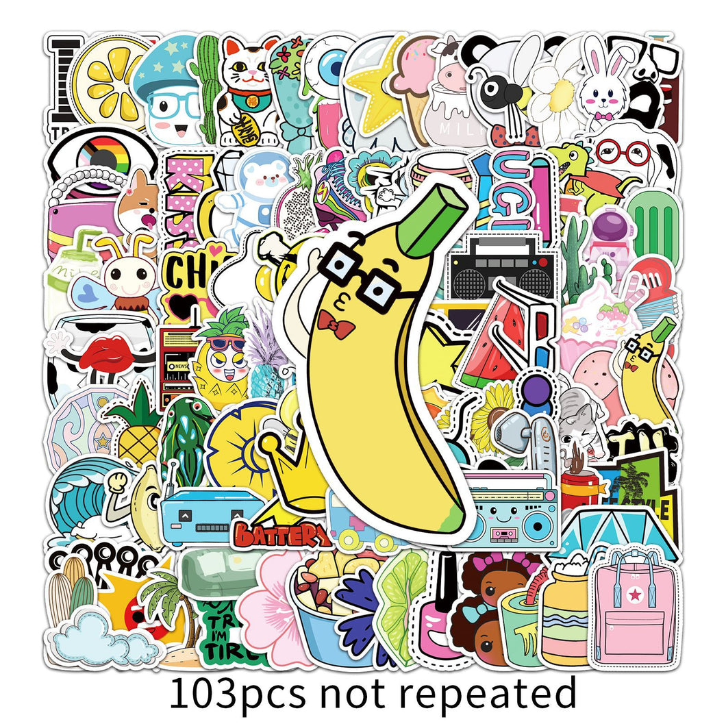 about:5.5-8.5cm(3.4'') 103pcs not repeated cartoon waterproof stickers