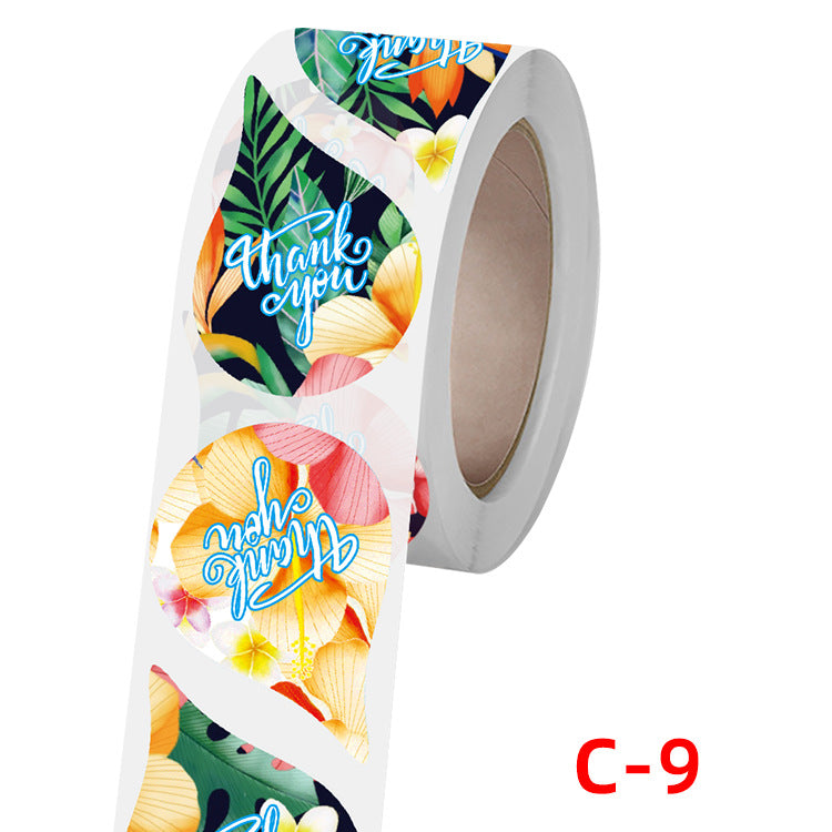 flower floral leaf leaves tree letters alphabet thank you teardrop-shaped sticker 500pieces/roll