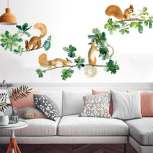 Load image into Gallery viewer, 60*90cm wall poster leaf leaves tree watercolor squirrel removable wall sticker
