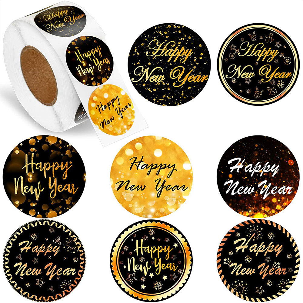 letters alphabet household gadgets happy new year 3.8cm happy new year stickers (500pcs/roll)